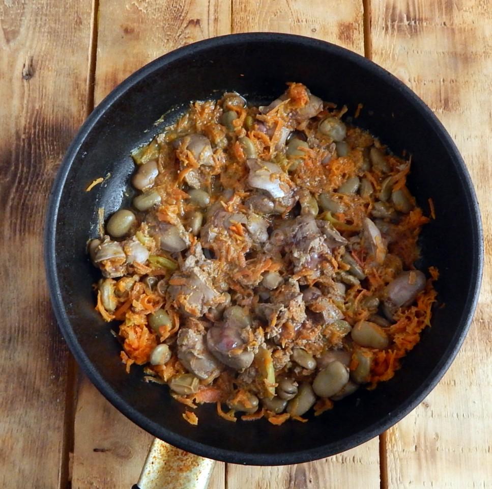 Шаг 7 приготовления Рис с куриной печенью