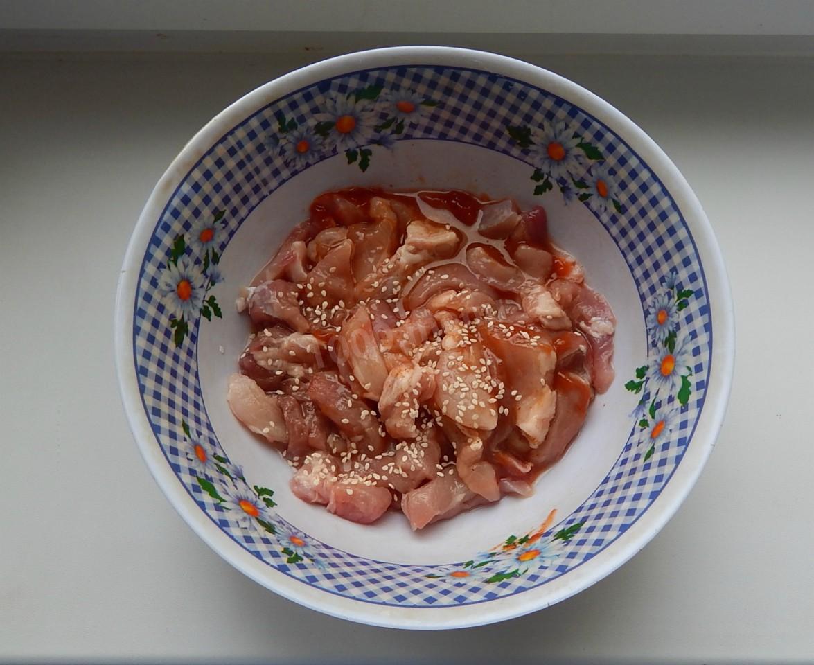 Шаг 2 приготовления Мясо в китайском сладком соусе на сковороде