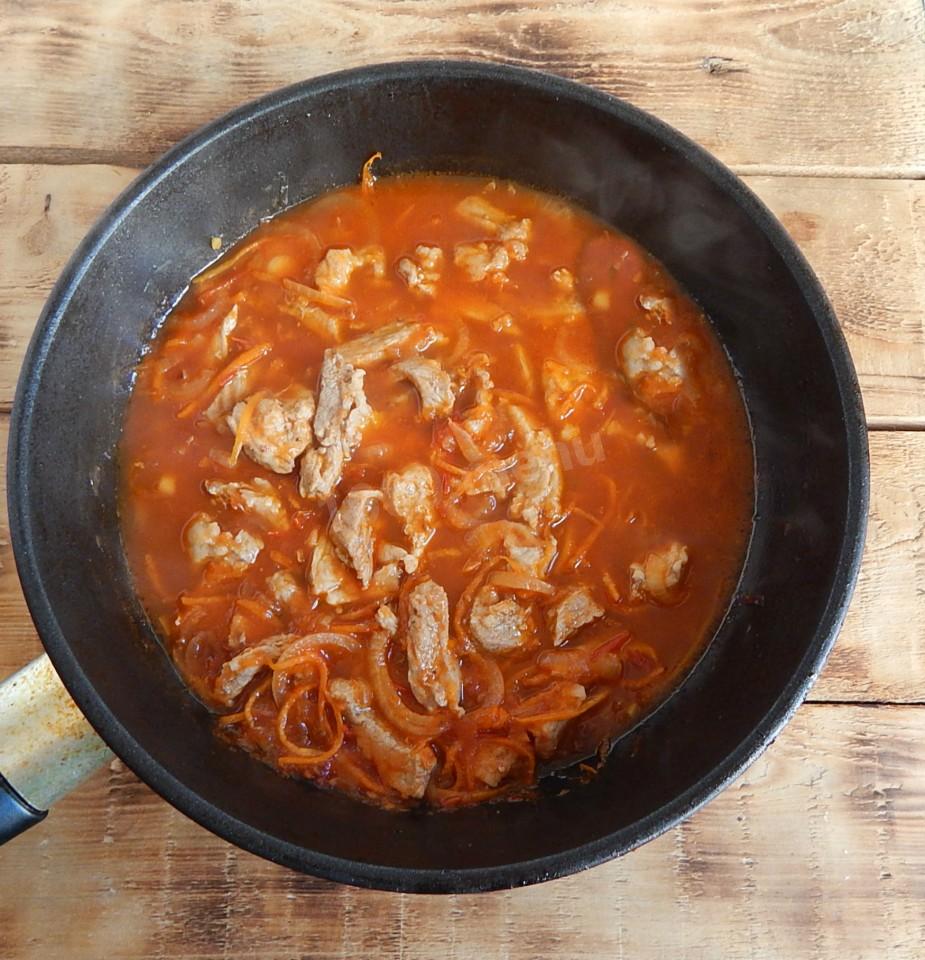 Шаг 8 приготовления Мясо в китайском сладком соусе на сковороде