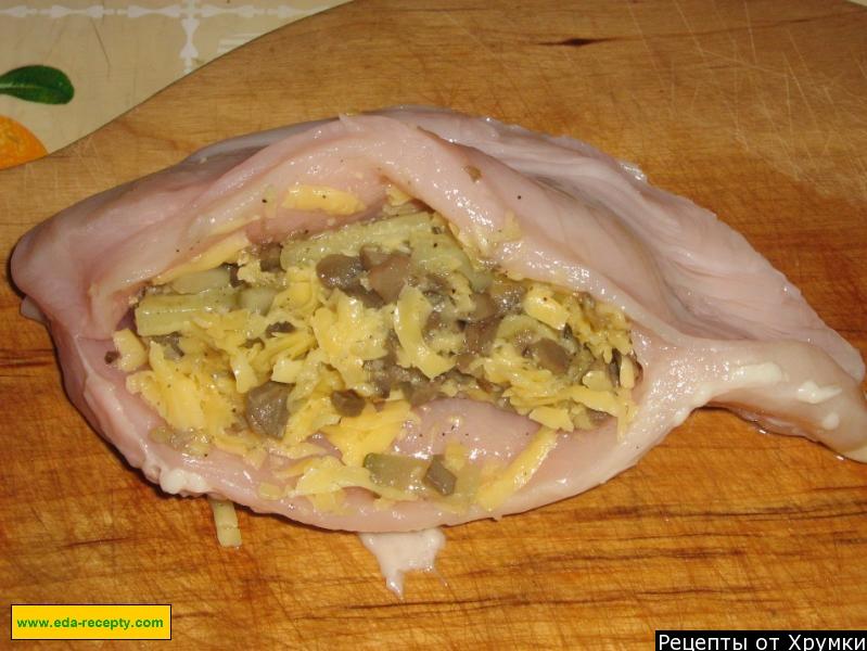 Шаг 9 приготовления Куриная грудка фаршированная грибами и сыром