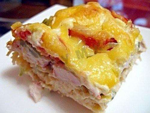 Обложка рецепта Запеканка из макарон с курицей в духовке