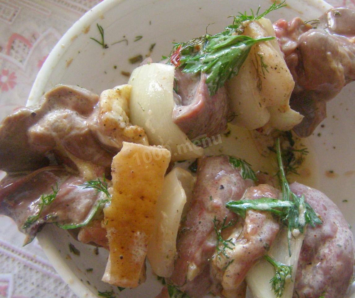 Шаг 8 приготовления Шашлык из куриной печени на мангале