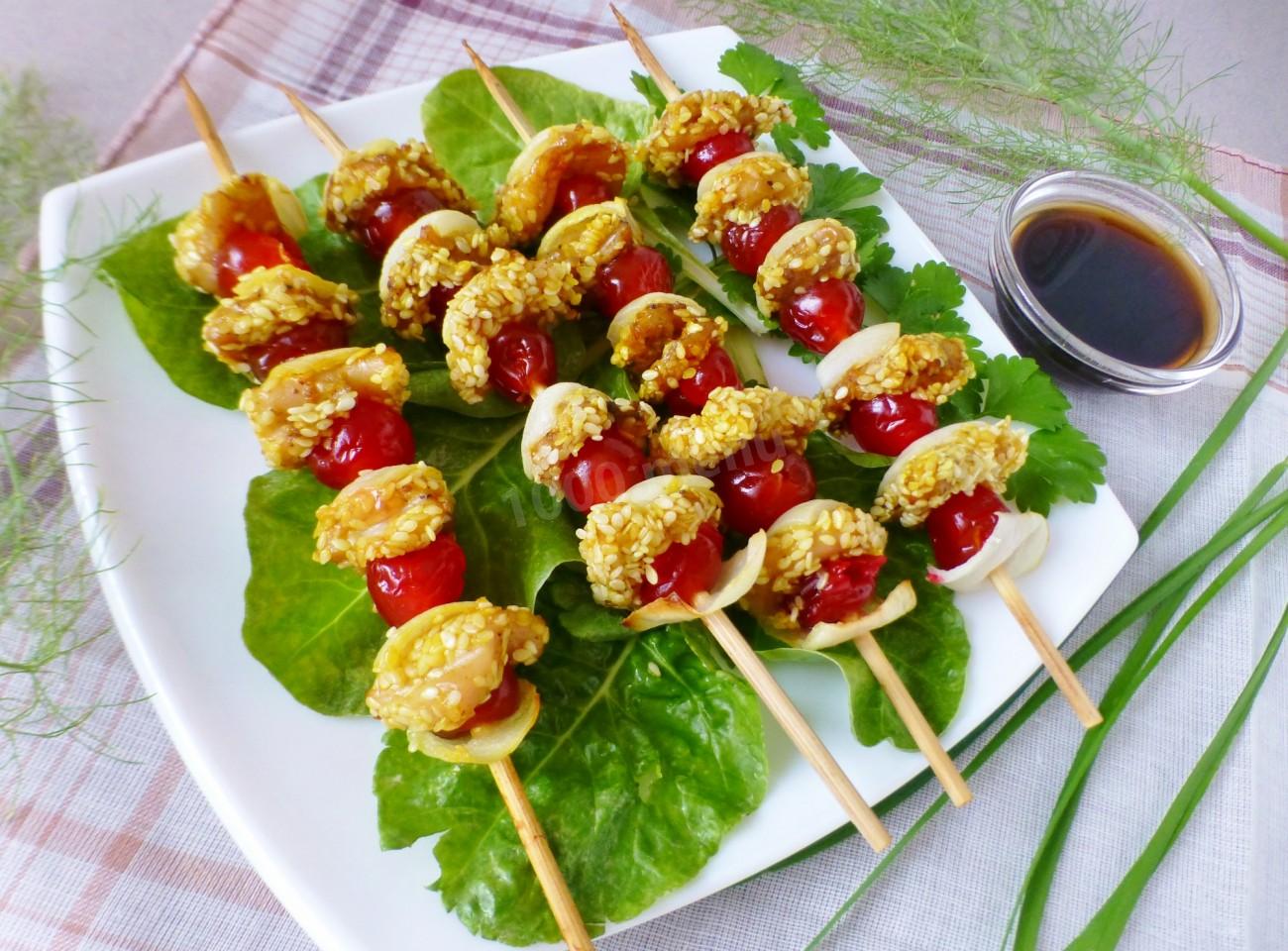 Шаг 7 приготовления Куриное филе на шпажках в духовке