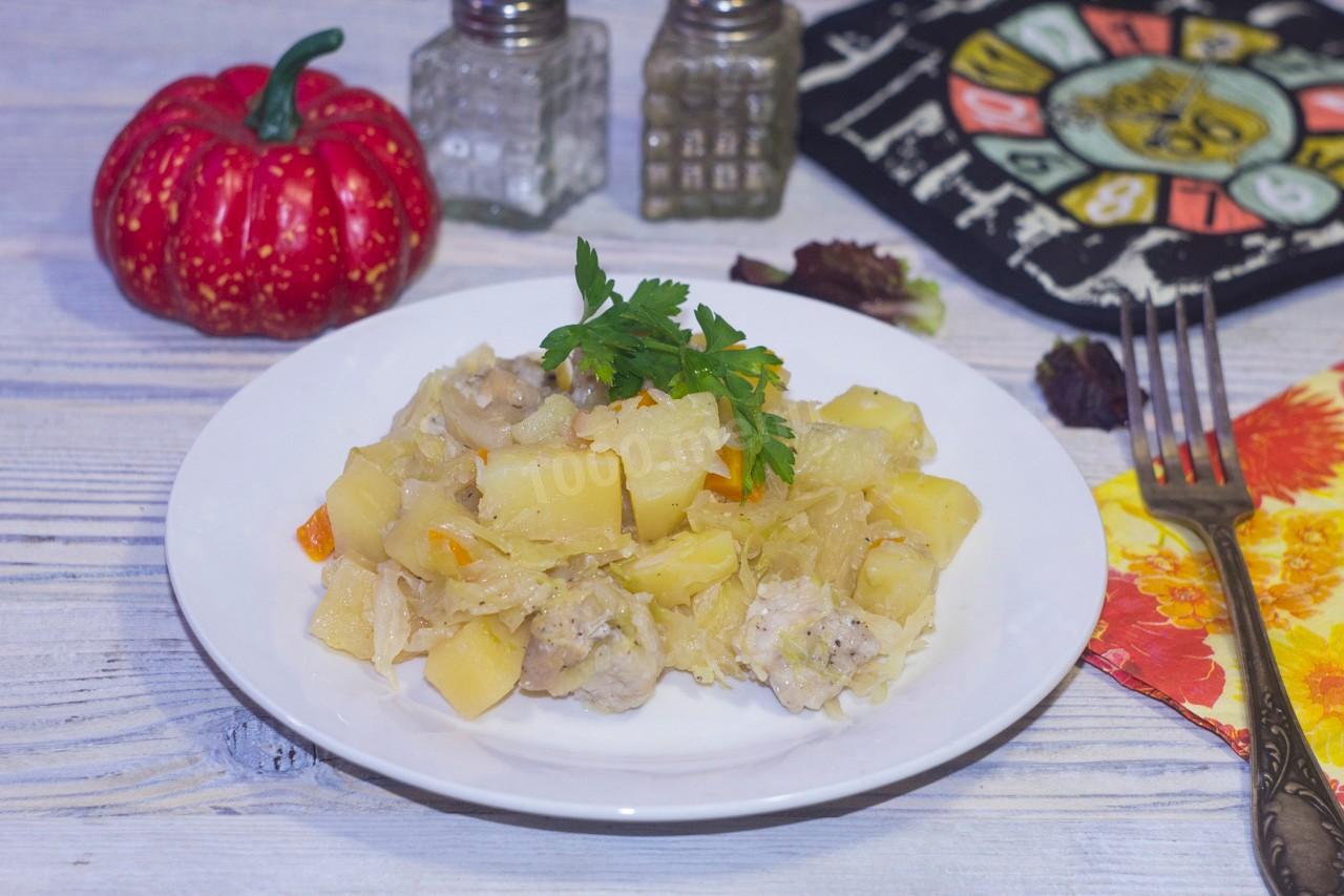 Шаг 13 приготовления Картошка с капустой и мясом в мультиварке