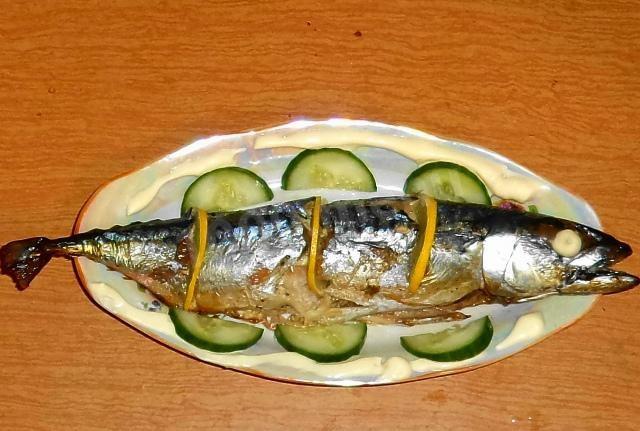 Обложка рецепта Запеченная фаршированная скумбрия в духовке