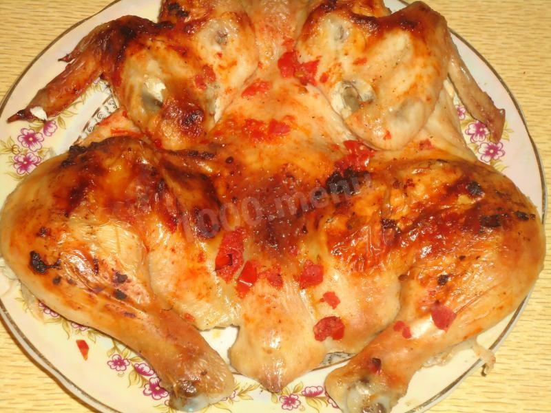 Обложка рецепта Цыпленок табака в аджике со сливочным маслом