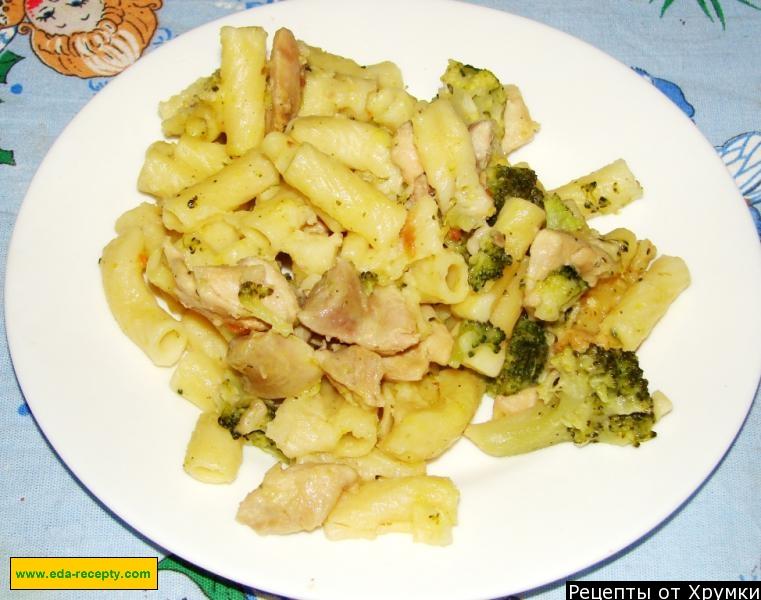 Обложка рецепта Макароны с курицей и брокколи под сырным соусом