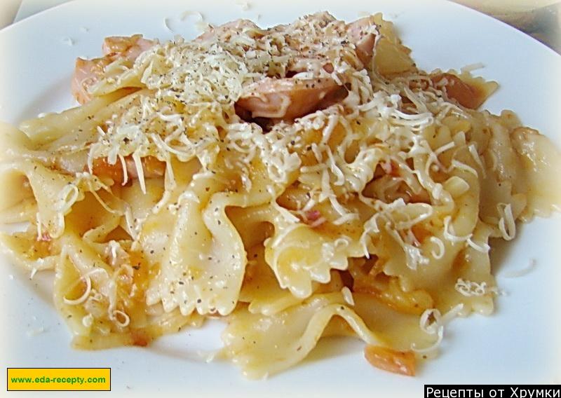 Обложка рецепта Макароны с сосисками и помидорами