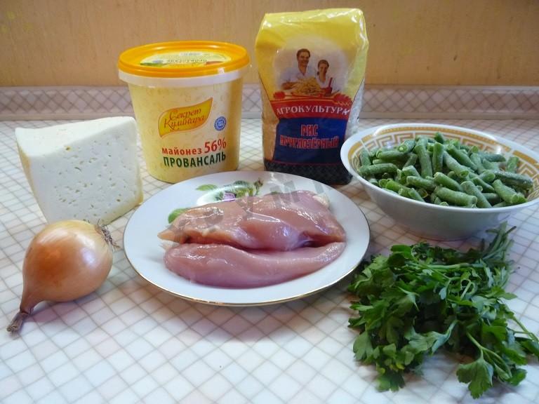 Шаг 1 приготовления Филе курицы с зеленой стручковой фасолью и рисом в майонезе