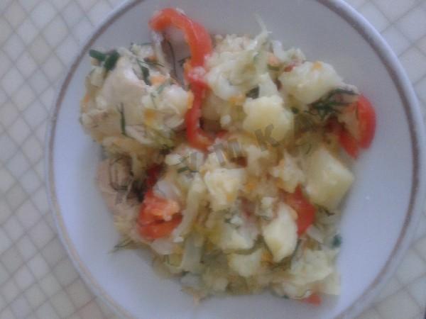 Шаг 7 приготовления Капуста тушенная с картошкой и куриными окорочками в казане