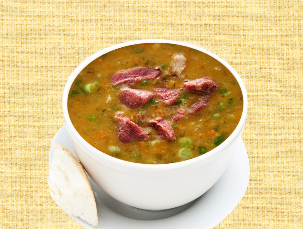 Обложка рецепта Гороховое пюре с копченой курицей