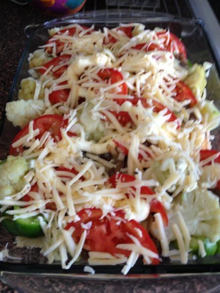 Шаг 11 приготовления Мясо в цветной капусте с овощами в духовке