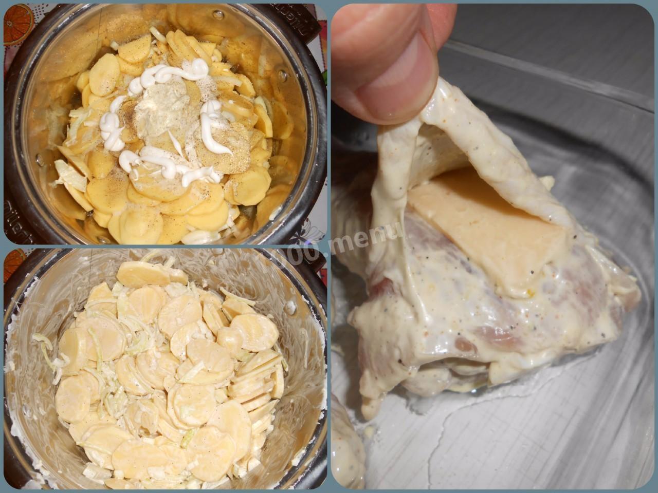 Шаг 5 приготовления Куриные голени с картошкой и сыром под сливками