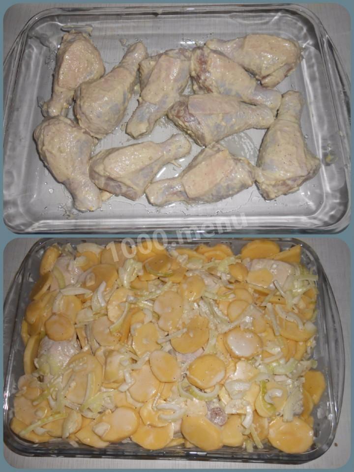 Шаг 6 приготовления Куриные голени с картошкой и сыром под сливками