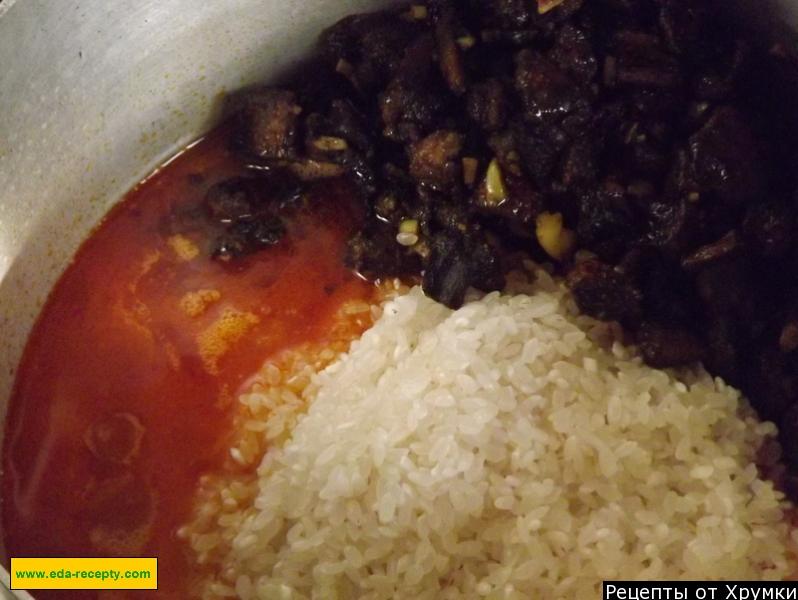 Шаг 8 приготовления Рисовая каша с грибами и мясом на воде