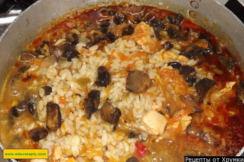 Шаг 9 приготовления Рисовая каша с грибами и мясом на воде