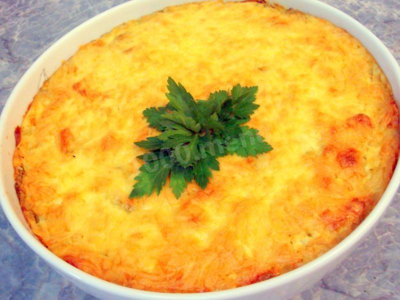 Обложка рецепта Запеканка со свининой грибами картофельным пюре классическая