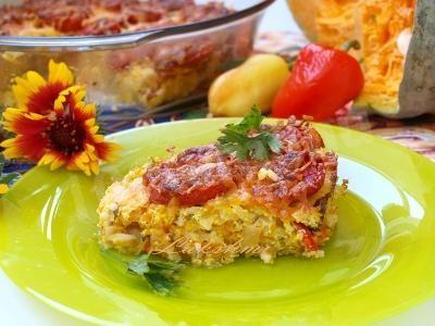 Обложка рецепта Тыквенно-рисовая запеканка с помидорами