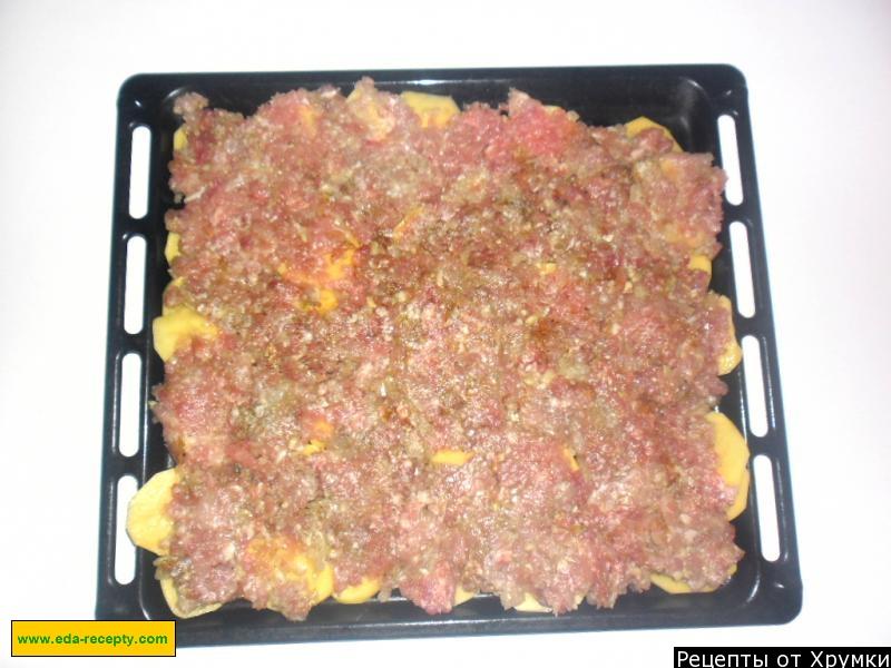Шаг 4 приготовления Картофель с фаршем и сыром запеканка в духовке