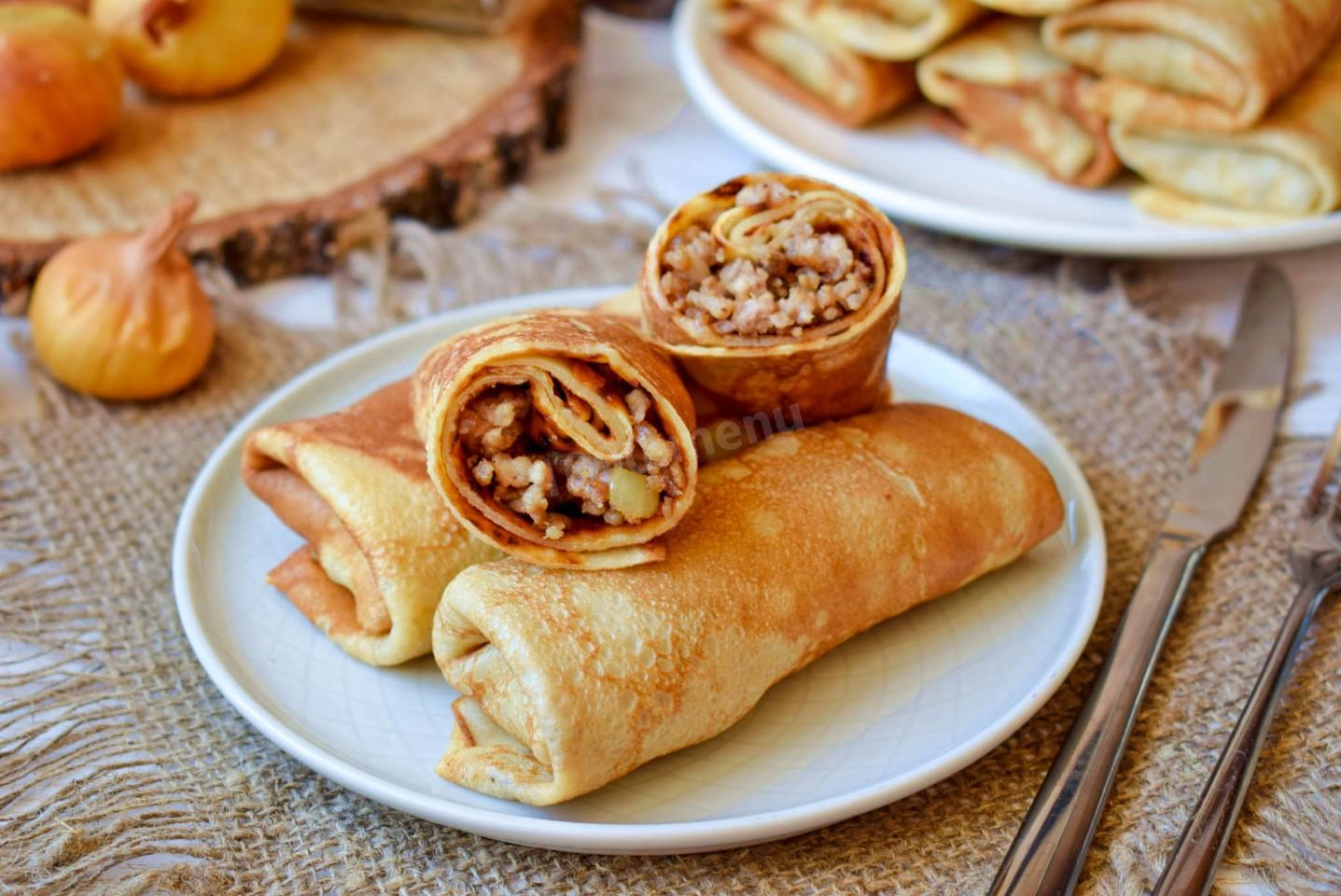 Обложка рецепта Фаршированные блины с мясным фаршем