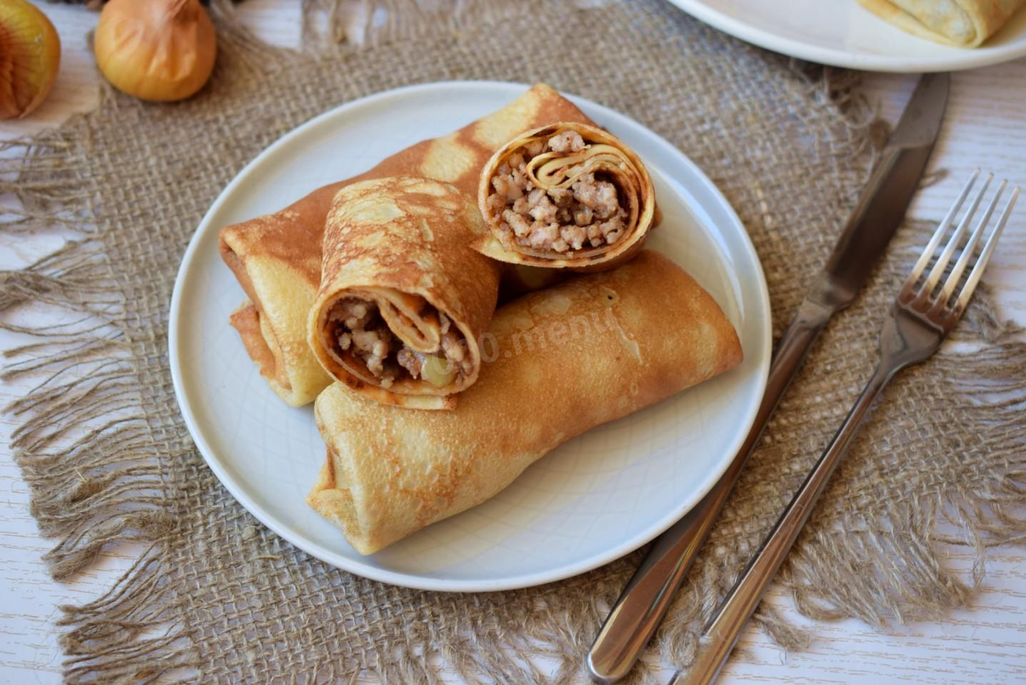 Шаг 12 приготовления Фаршированные блины с мясным фаршем