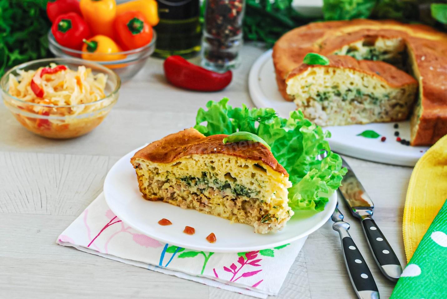 Шаг 14 приготовления Заливной пирог с мясом на кефире простой