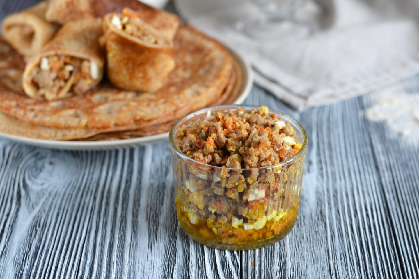 Шаг 10 приготовления Мясная начинка для блинов
