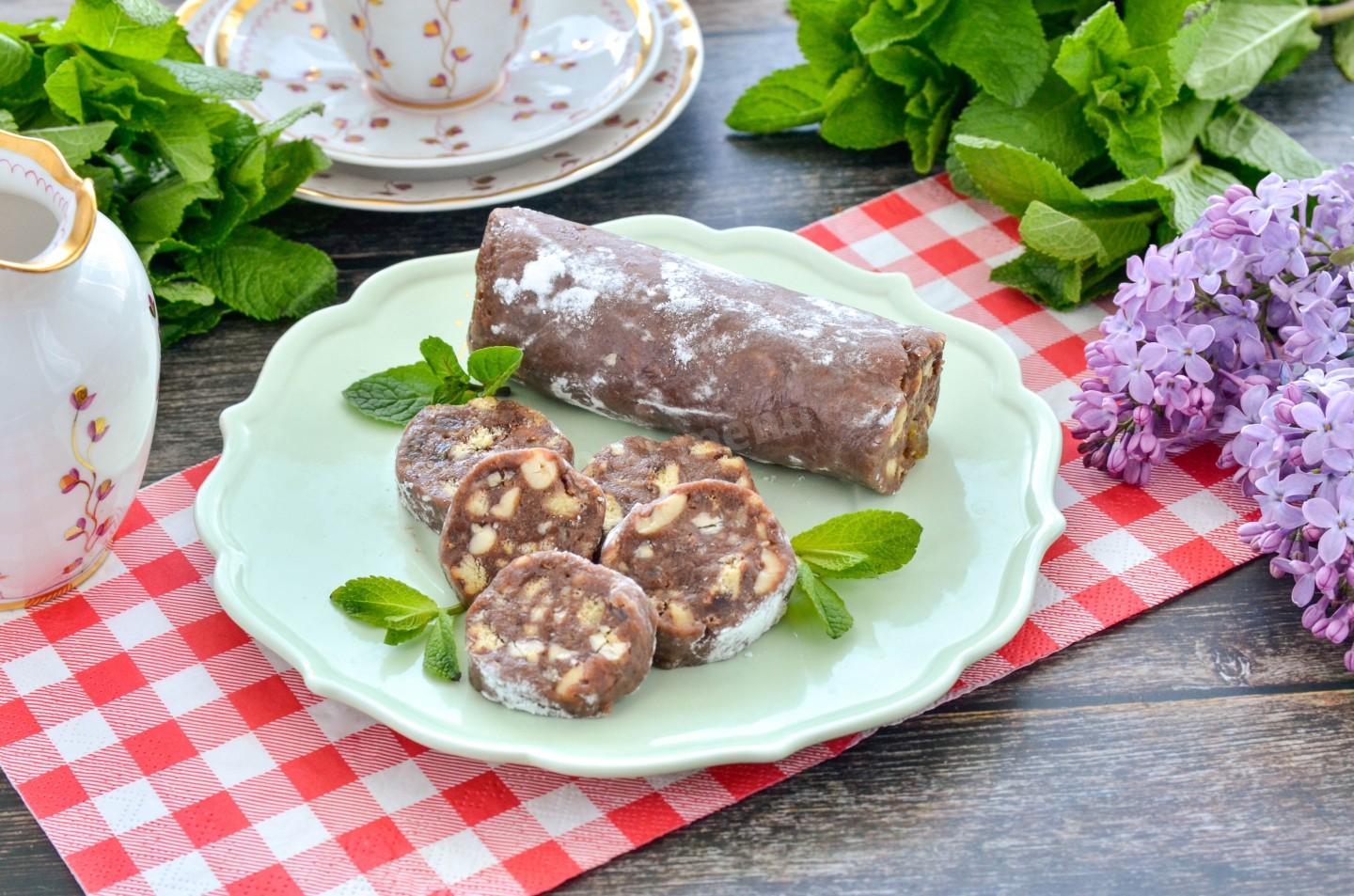 Шаг 15 приготовления Кондитерская колбаска из печенья