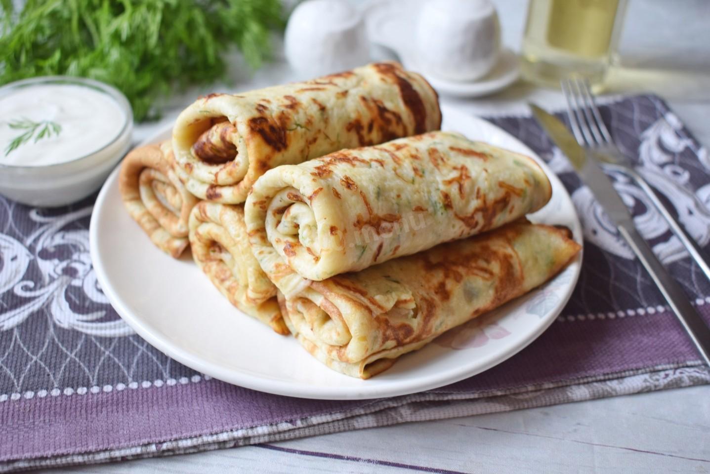 Обложка рецепта Блины с сыром и зеленью