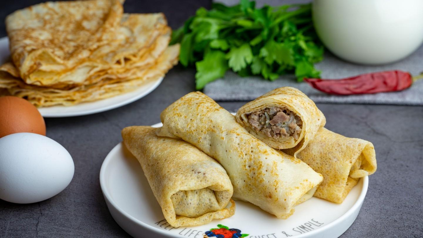 Обложка рецепта Блины из заварного теста с начинкой из мясного фарша