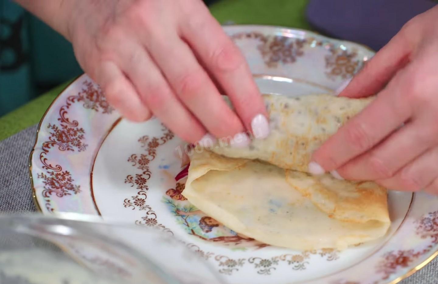 Шаг 17 приготовления Блины из заварного теста с начинкой из мясного фарша
