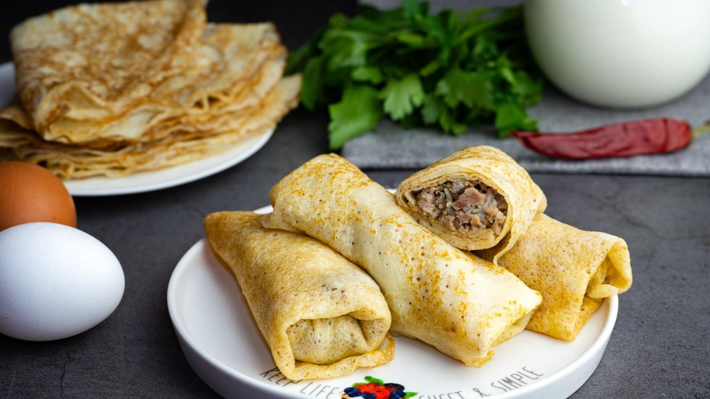 Шаг 18 приготовления Блины из заварного теста с начинкой из мясного фарша