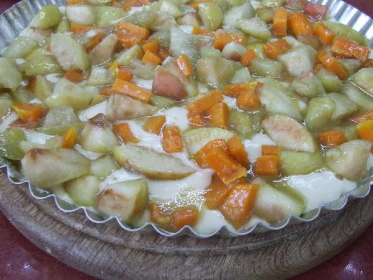 Шаг 5 приготовления Пирог с яблоками и тыквой кусочками на молоке