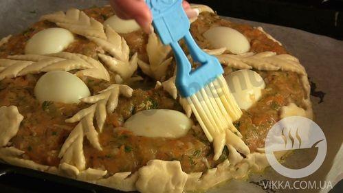 Шаг 17 приготовления Пирог из куриного фарша Рождественское кольцо