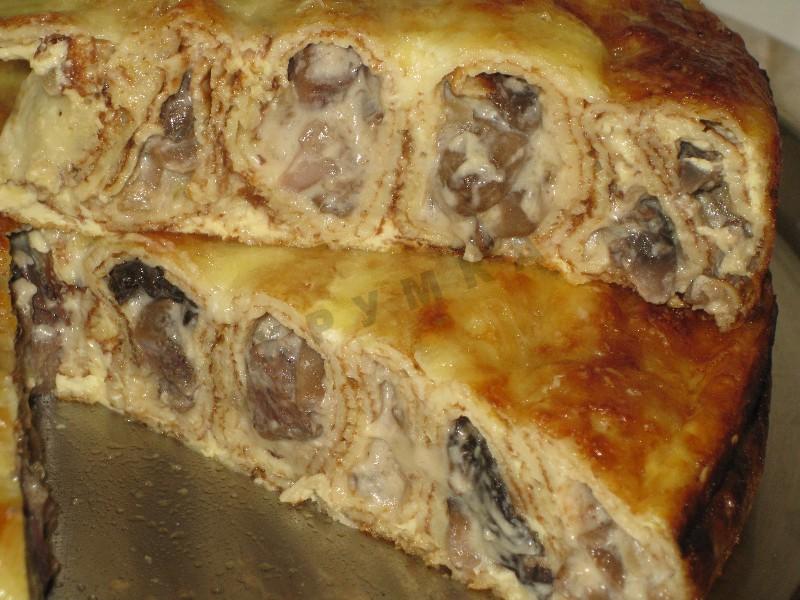 Шаг 2 приготовления Блинный пирог Грибное чудо