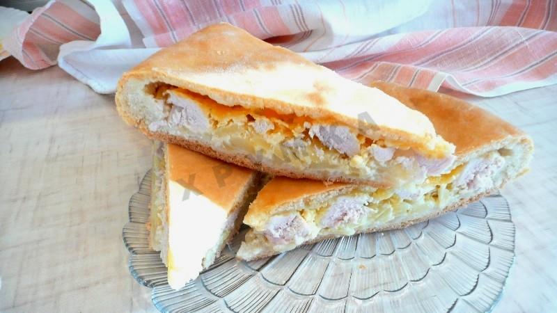 Шаг 13 приготовления Лепешка с курицей картошкой и сыром в духовке