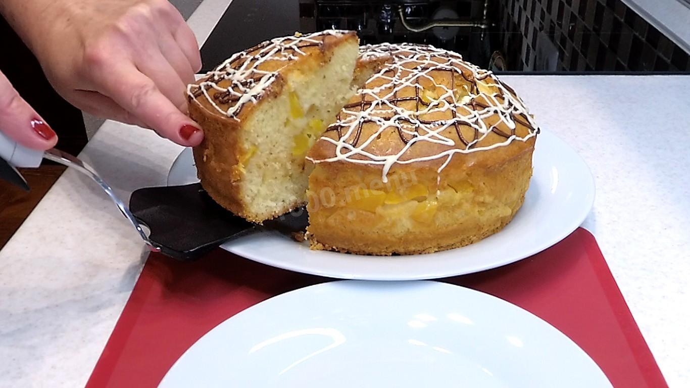 Шаг 16 приготовления Пирог с консервированными персиками Каравай без дрожжей