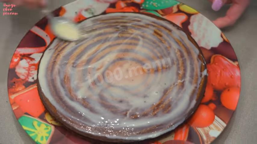 Шаг 18 приготовления Оригинальный и нежный пирог - манник Зебра