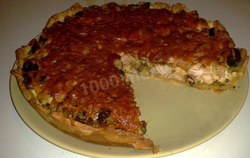 Шаг 10 приготовления Открытый пирог киш куриный с грибами