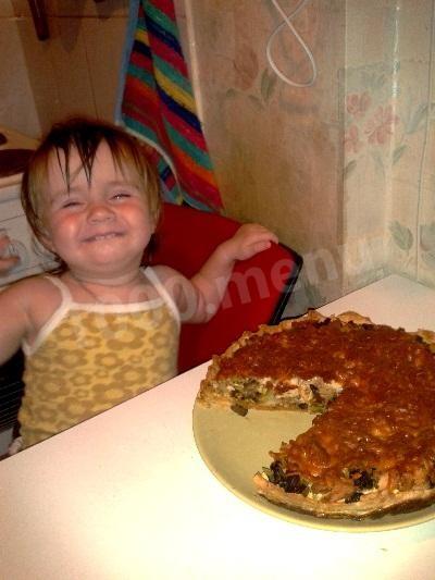 Шаг 11 приготовления Открытый пирог киш куриный с грибами