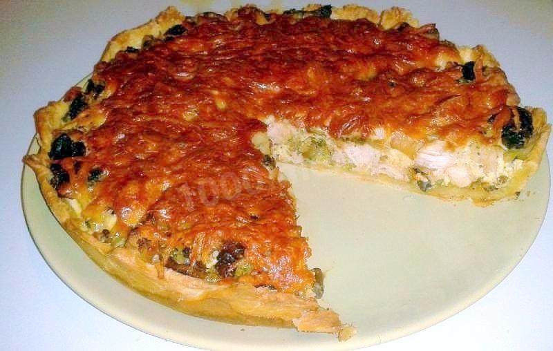 Обложка рецепта Открытый пирог киш куриный с грибами