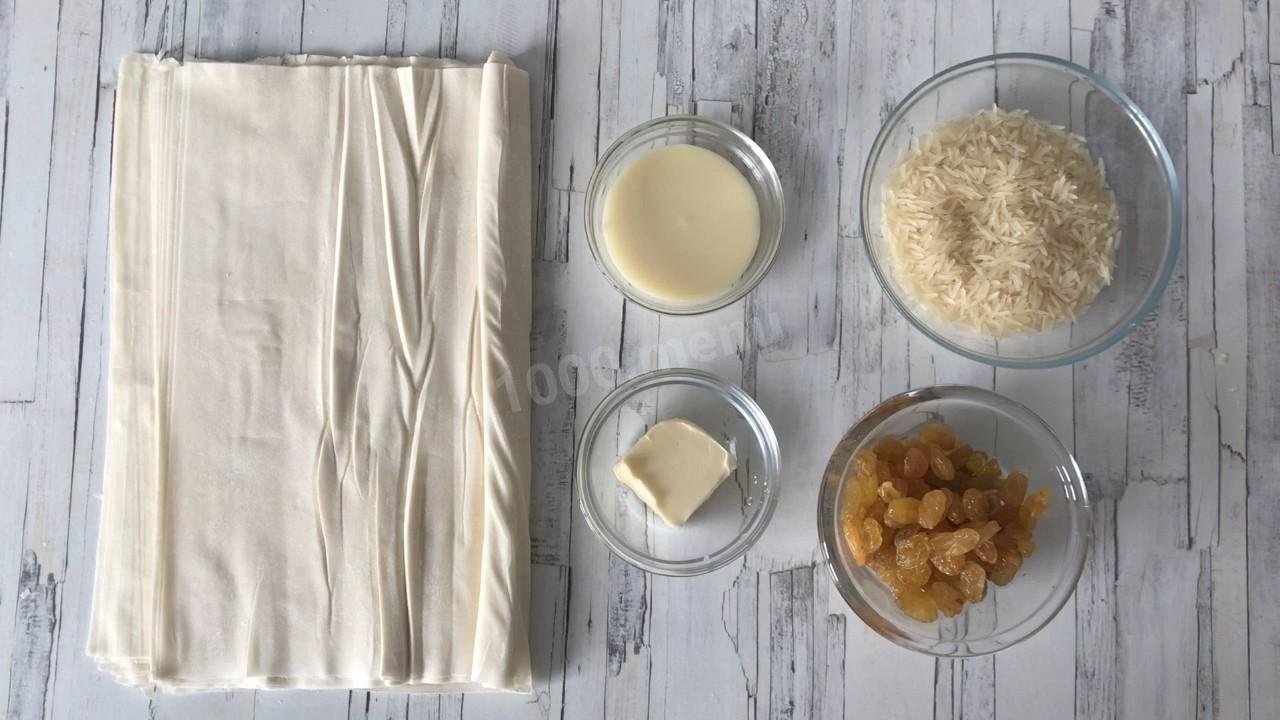 Шаг 1 приготовления Пирог из теста фило с рисом изюмом и сгущенкой