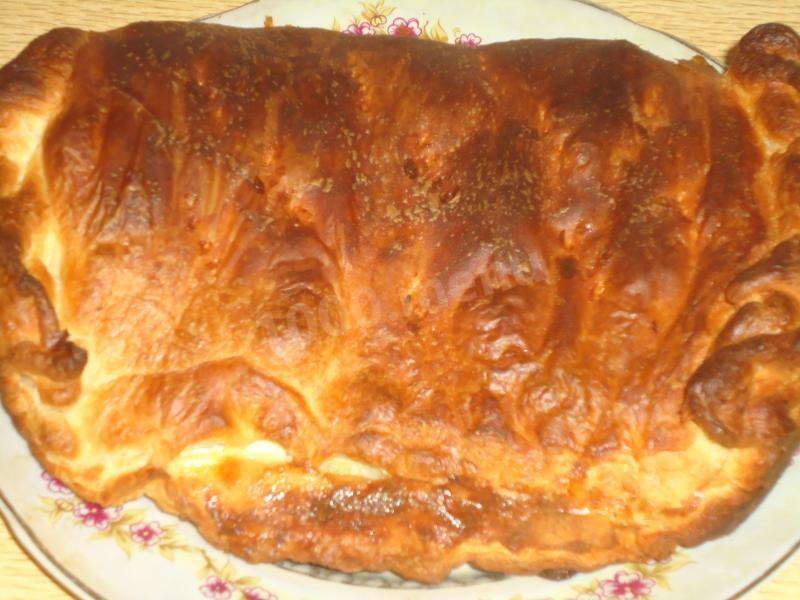 Шаг 7 приготовления Пирог с картошкой, сливками, луком и сыром в духовке