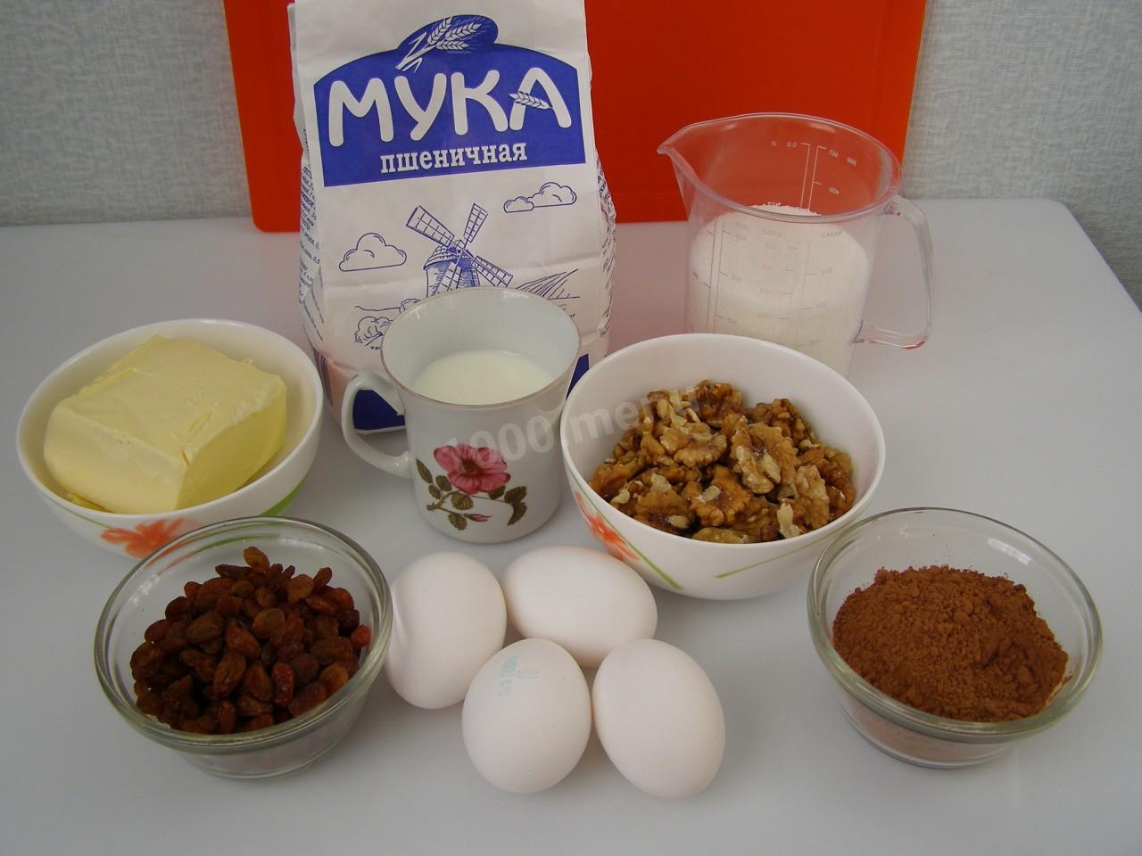 Шаг 1 приготовления Шоколадный кекс с изюмом и орехами