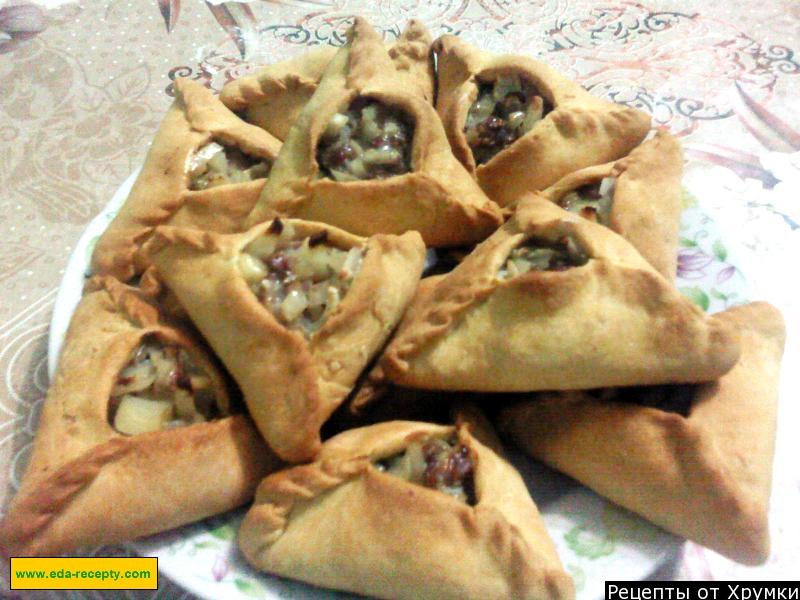 Шаг 9 приготовления Треугольники с картошкой и мясом эчпочмак