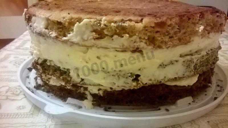 Шаг 10 приготовления Торт с маком орехами изюмом шоколадный бисквит