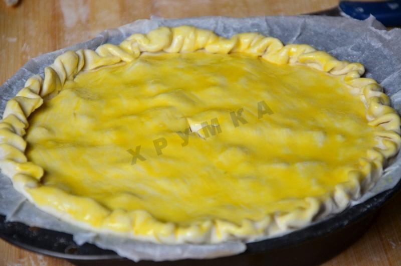 Шаг 11 приготовления Французский пирог с картофелем, ветчиной и грибами
