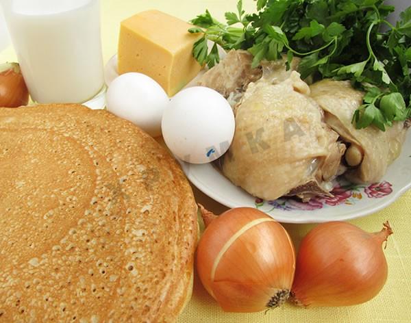 Шаг 1 приготовления Блинный пирог из блинов с курицей