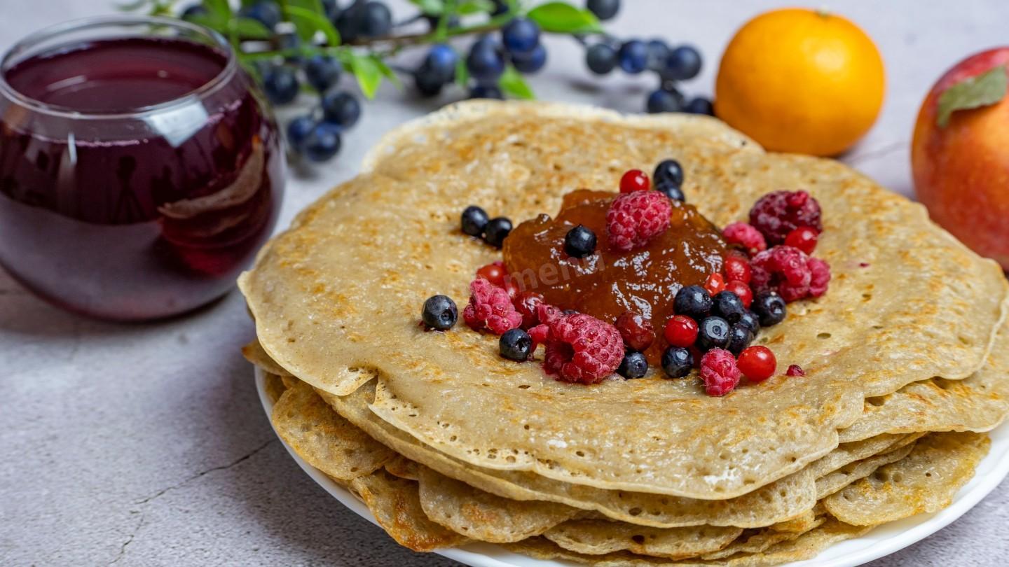 Шаг 10 приготовления Пшенично-гречневые блины без молока и яиц