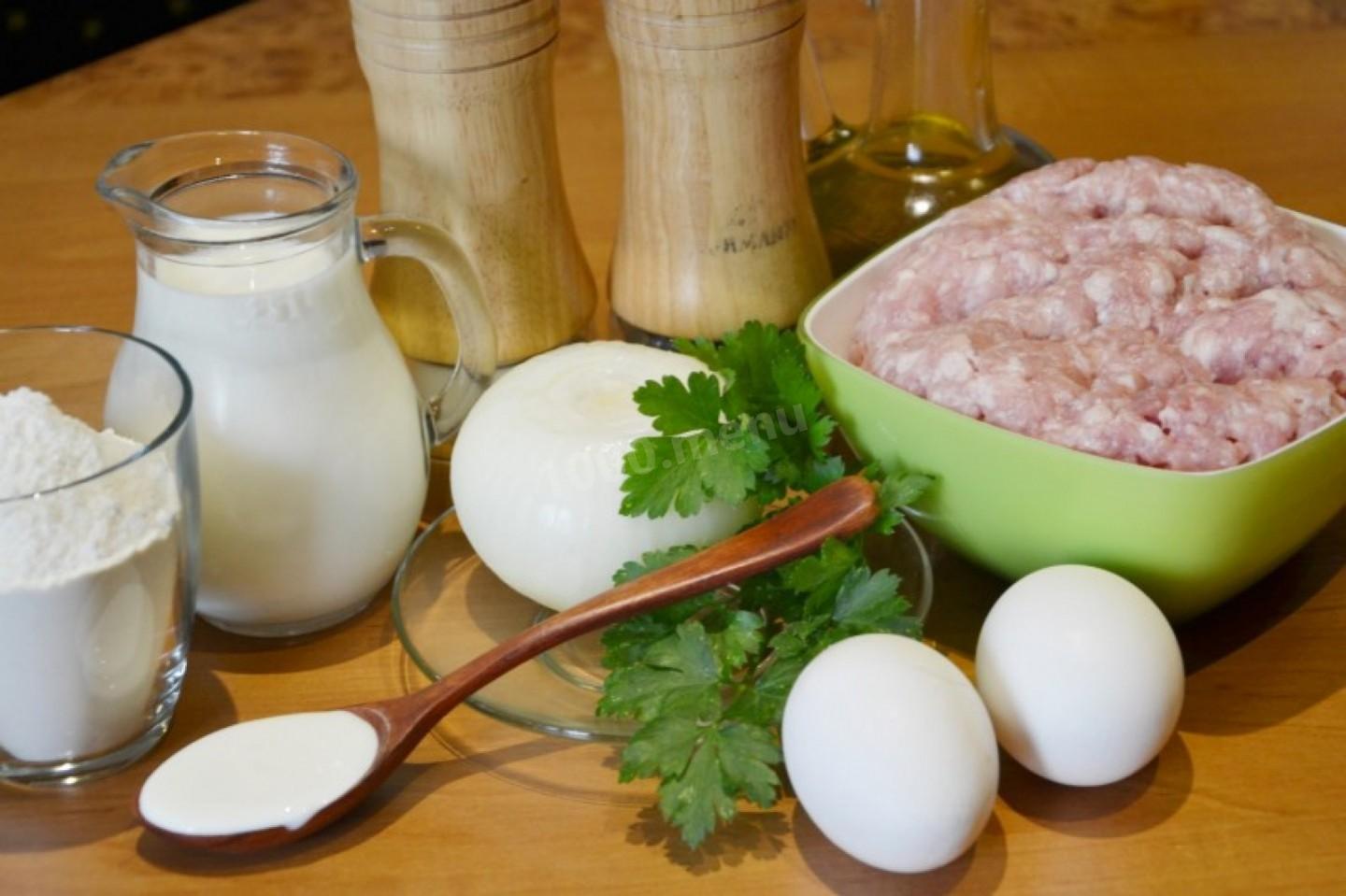 Шаг 1 приготовления Блины с мясным фаршем свинина говядина